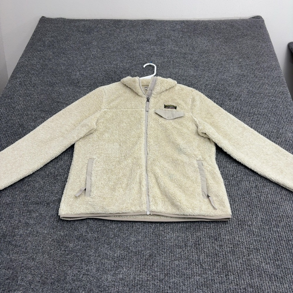 LL Bean Fleece Jacket Womens S Cream Polyester Mock Neck Full Zip Casual